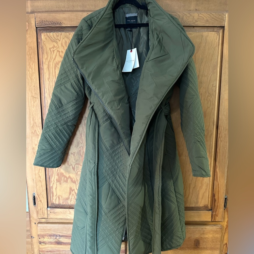 Ted Baker NWT Khaki Padded Midi Wrap Coat - Picture 2 of 14